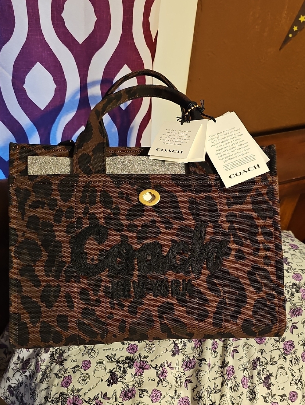Coach Brown and Black Leopard-Print Canvas Tote - Picture 3 of 9